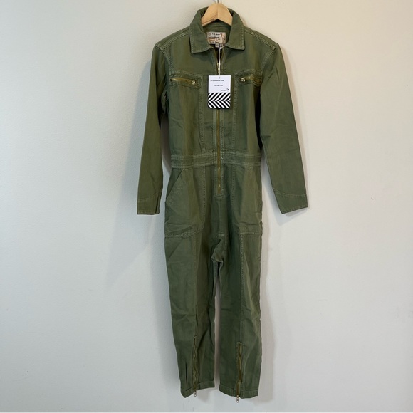 Free People x Sandrine Rose Denim Jumpsuit Army Green Size XS/S - Picture 2 of 10